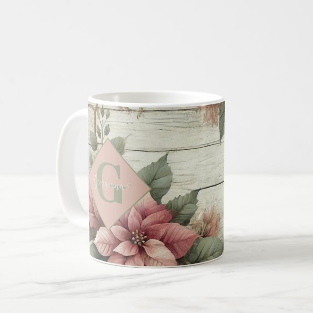 Caneca De Café Chique de nome personalizado Pastel Poinsettias Ga (Frente Esquerda)