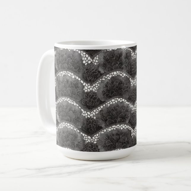 Caneca De Café Chique Floral Preto Branco  (Frente Esquerda)