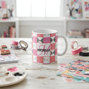 Caneca De Café Chique Monograma Personalizado Moderno Patchwork R