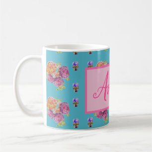 Caneca De Café Chique Rosa Rosa Rosa Vermelho Azul Azul Azul Flor