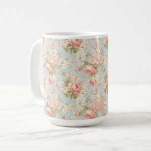 Caneca De Café Chique Vintage Rosas Rosa Monograma Floral