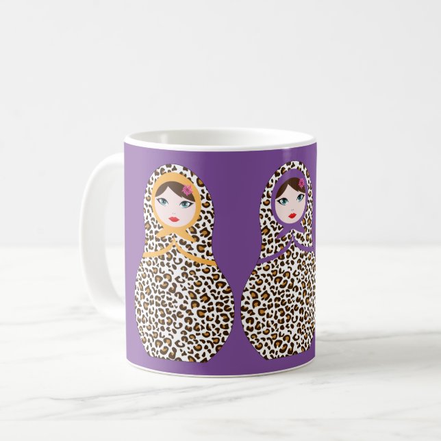 Caneca De Café Chita Impressão Matryoshka Coffee Mug (Frente Esquerda)
