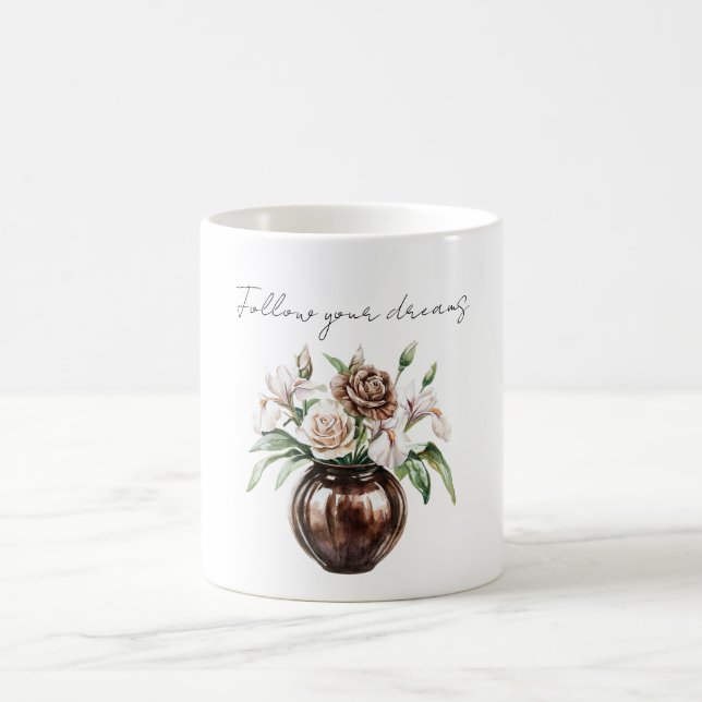Caneca De Café Chocolate Brown Ivory Cream Flowers (Centro)