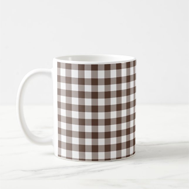 Caneca De Café Chocolate Brown Plaid Gingham Retro Color (Esquerda)