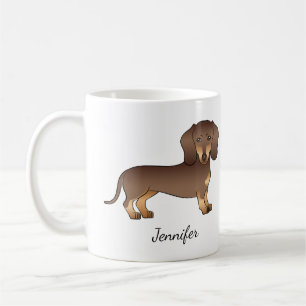Caneca De Café Chocolate E Marrom Claro Dachshund De Cabelo Curto
