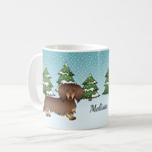 Caneca De Café Chocolate e Tan Long Hair Dachshund