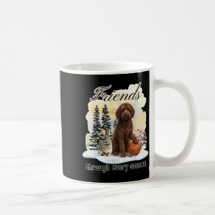 Caneca De Café Chocolate Goldendoodle e Amigo na Neve de Inverno