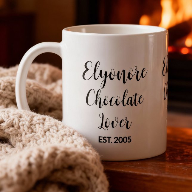 Caneca De Café Chocolate Lover Black Script Personalized Name Est (Criador carregado)