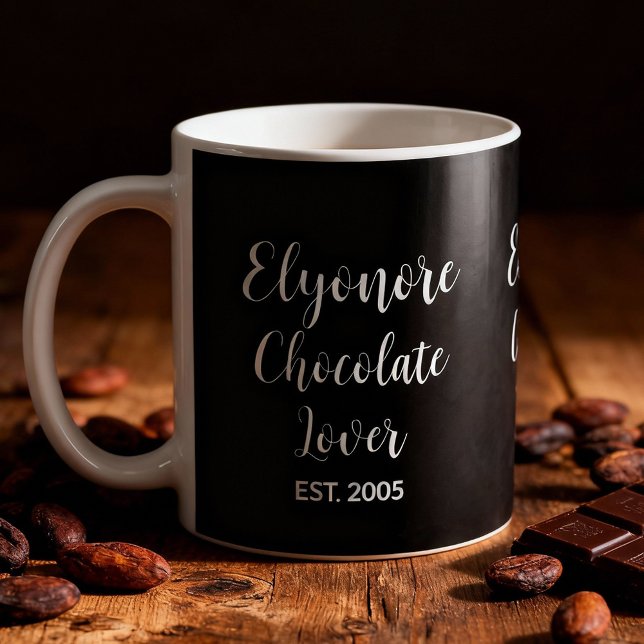 Caneca De Café Chocolate Lover White Script Personalized Name Est (Criador carregado)