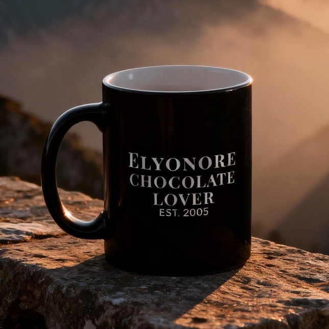 Caneca De Café Chocolate Lover White Script Personalized Name Est (Criador carregado)
