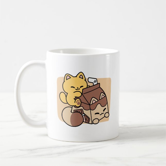 Caneca De Café Chocolate Milk Sipping on Bliss – Kawaii Cat Food  (Esquerda)
