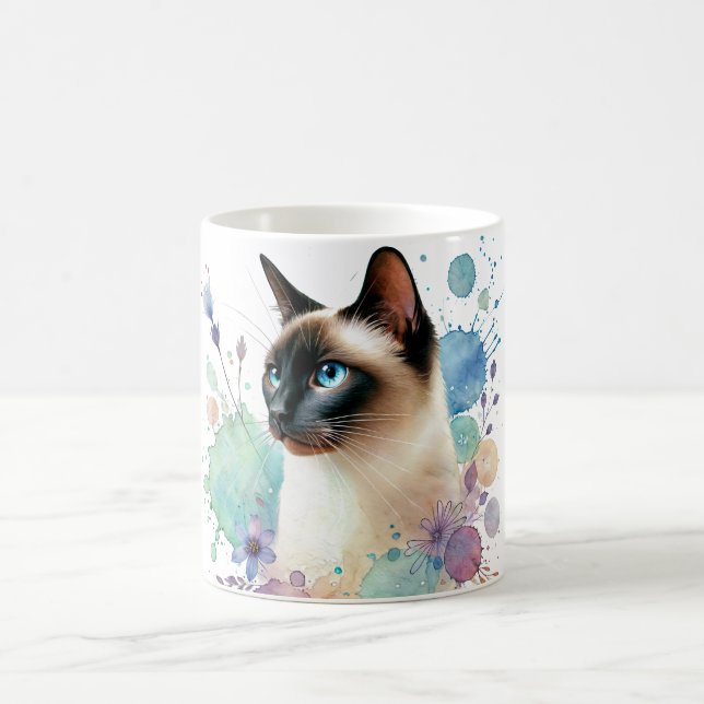 Caneca De Café Chocolate Ponto Siamese Cat Watercolor (Centro)