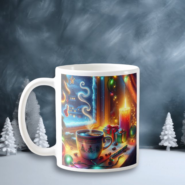 Caneca De Café Chocolate Quente em uma Janela de Natal Personaliz (Criador carregado)