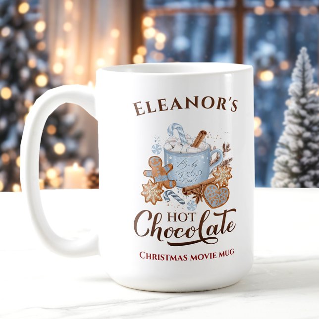 Caneca De Café Chocolate quente Moderno Nome Azul Grande Mug Nata (Hot Chocolate Modern Large Blue Name Christmas Mug)