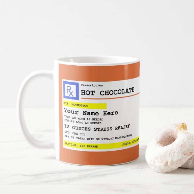 Caneca De Café Chocolate Quente Personalizado com Receita ou (Com Donut)