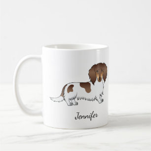 Caneca De Café Chocolate & Tan Piebald Long Hair Dachshund & Name