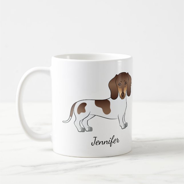 Caneca De Café Chocolate & Tan Pied Hair Curto Dachshund & Name (Esquerda)