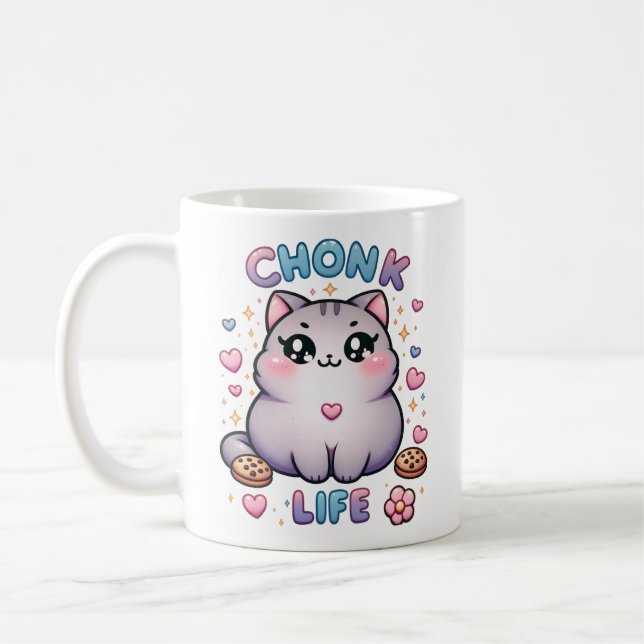 Caneca De Café CHONK LIFE CAT - Kawaii Style Cat Design (Esquerda)