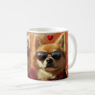 Caneca De Café Chow Chow Com Dia de os namorados De Rosas Cardíac