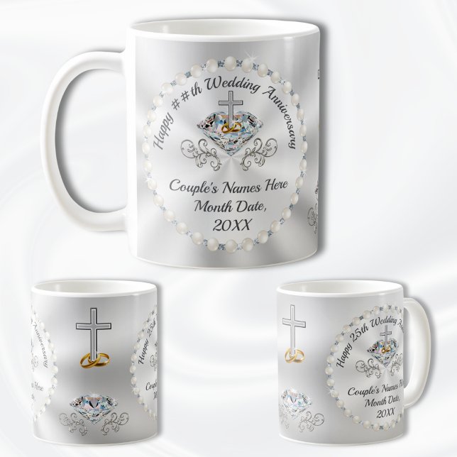 Caneca De Café CHRISTIAN, 10º, 60º, 25 do aniversário Mugs, (Cheap, Christian Anniversary Gifts. Personalized Wedding Anniversary Gift Ideas. Christian couple.)