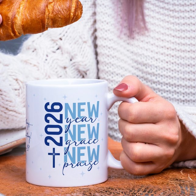 Caneca De Café Christian 2026 New Year Custom Scripture Cross (A daily reminder of grace, renewal, and praise.)