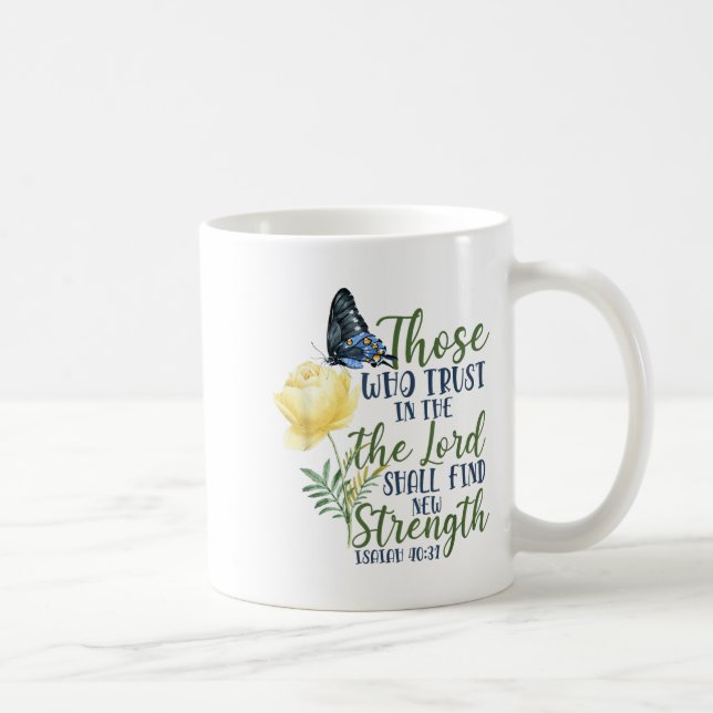 Caneca De Café Christian Bible Verse Butterfly Rose Flower Isaiah (Direita)