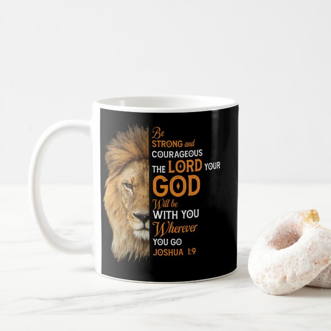 Caneca De Café Christian Bible Verse Joshua 1 9 Lion Faith (Com Donut)