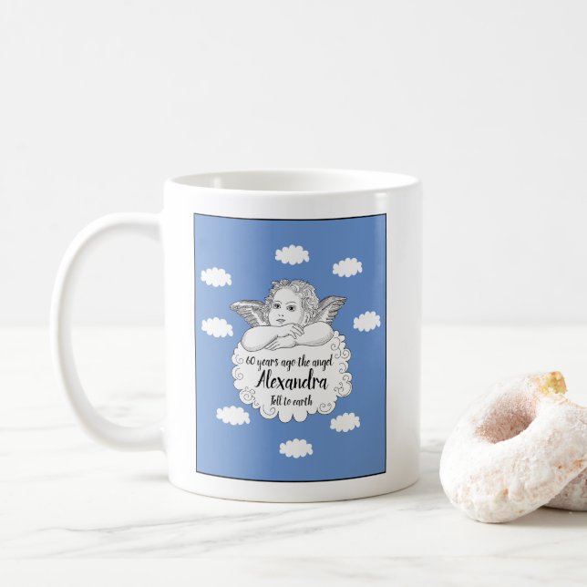 Caneca De Café Christian Cloud Angel Happy 60º aniversário (Com Donut)