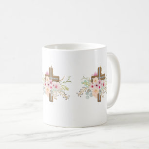 Caneca De Café Christian Faith Floral Cross Mug ADD TEXTO
