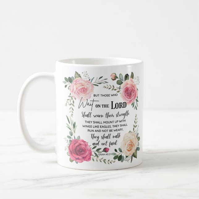 Caneca De Café Christian Floral Isaiah 40:31 (Esquerda)