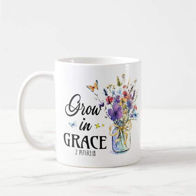 Caneca De Café Christian Grow em Grace 2Peter 3 : 18 (Esquerda)