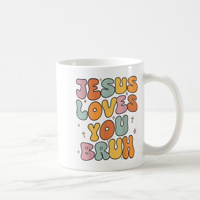 Caneca De Café Christian Jesus Te Ama Bruh Groovy, Padrinha Para (Direita)