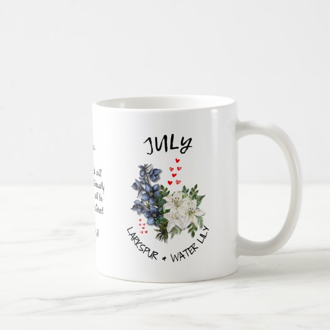 Caneca De Café Christian JULY Birth Mês Flor Nome Personalizado (Direita)