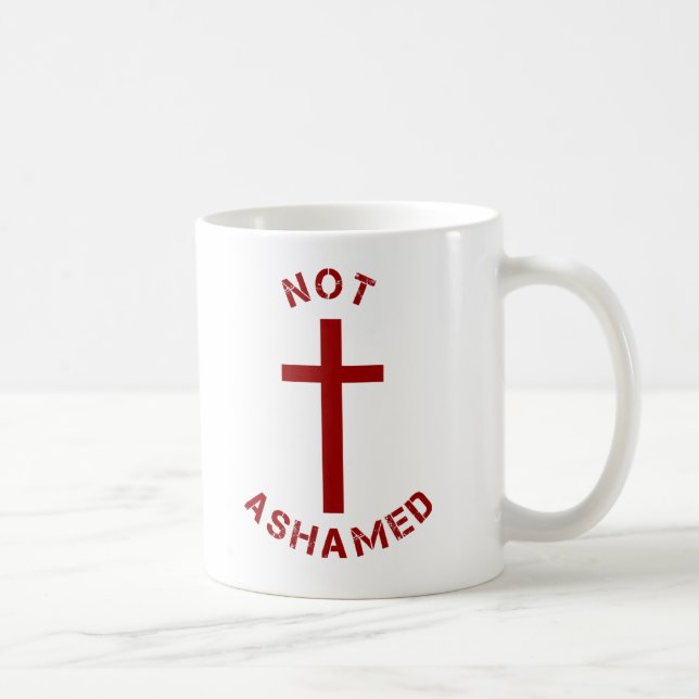 Caneca De Café Christian Not Ashamed Red Cross Design de texto (Direita)