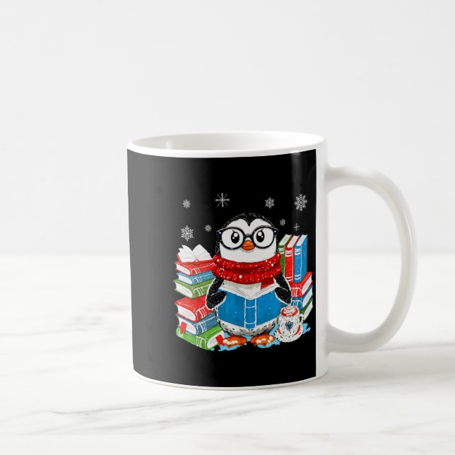 Caneca De Café Christmas A Penguin Reading Book Snowflake Cocoa H (Direita)
