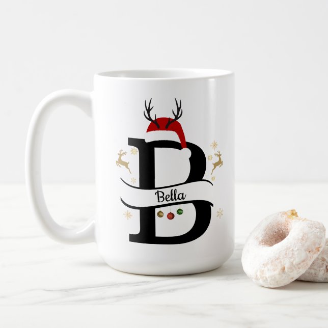 Caneca De Café Christmas Alphabet Collection – Letter B Design (Com Donut)