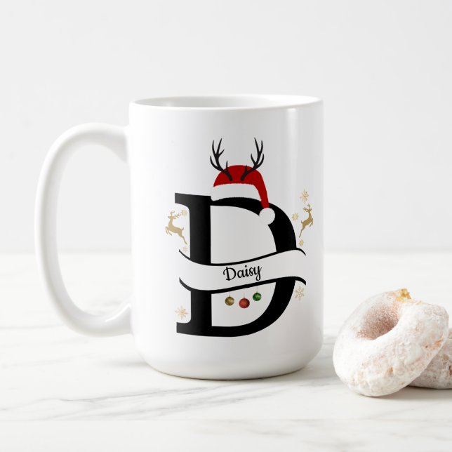 Caneca De Café Christmas Alphabet Collection – Letter D Design (Com Donut)