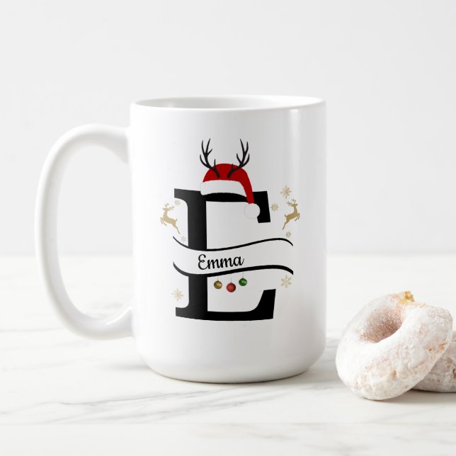Caneca De Café Christmas Alphabet Collection – Letter E Design (Com Donut)