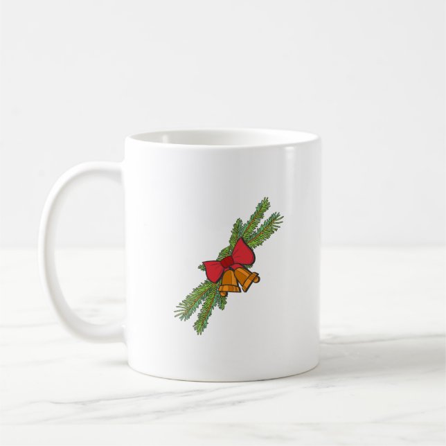 Caneca De Café Christmas Bell Print with Pine & red bow wall art (Esquerda)