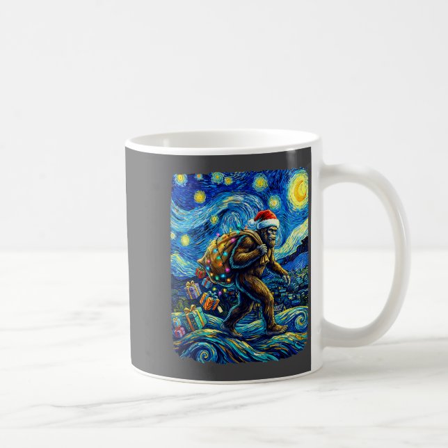 Caneca De Café Christmas Bigfoot Santa Hat Van Gogh Starry Night  (Direita)