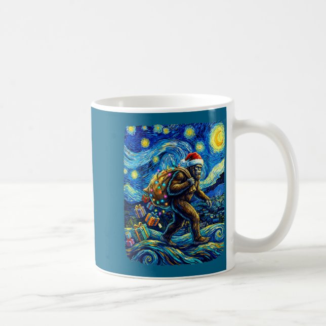 Caneca De Café Christmas Bigfoot Santa Hat Van Gogh Starry Night  (Direita)
