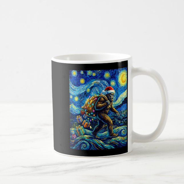 Caneca De Café Christmas Bigfoot Santa Hat Van Gogh Walking In St (Direita)