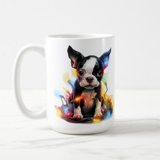 CANECA DE CAFÉ CHRISTMAS BOSTON TERRIER PUPPY DOG ADORÁVEL (Esquerda)