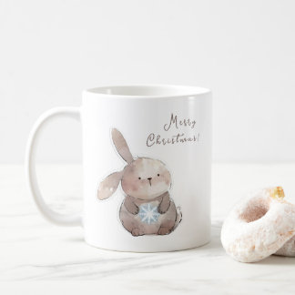 Caneca De Café Christmas Bunny and Snowflake, personalized