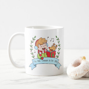 Caneca De Café Christmas Carols Boy and Reindeer Jolly Mug