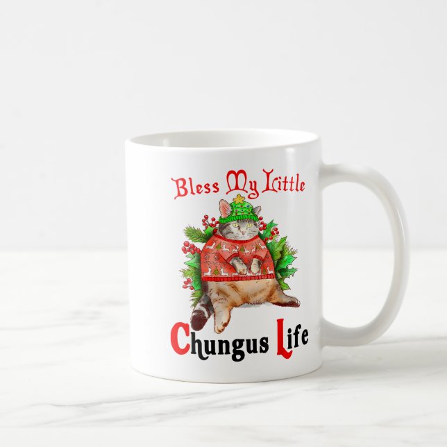 Caneca De Café Christmas Cat Bless My Little Funny Cat Life Cat M (Direita)