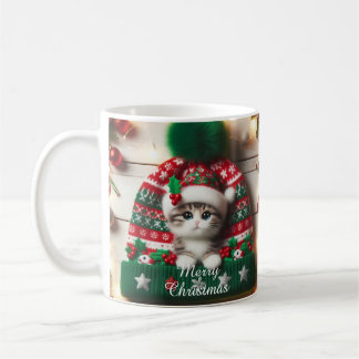 Caneca De Café Christmas Cat Mug – Cute Kitty with Santa Hat