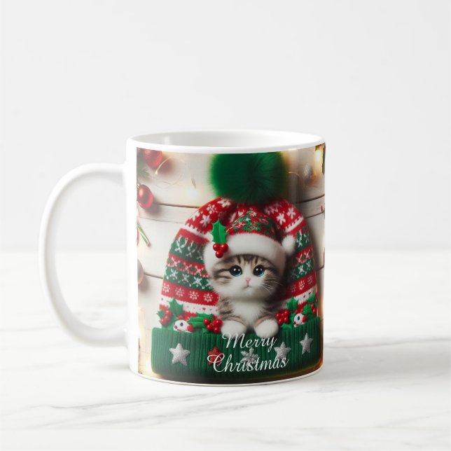 Caneca De Café Christmas Cat Mug – Cute Kitty with Santa Hat (Esquerda)