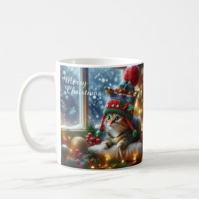 Caneca De Café Christmas Cat Mug – Cute Kitty with Santa Hat (Esquerda)