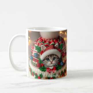 Caneca De Café Christmas Cat Mug – Cute Kitty with Santa Hat